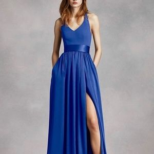 Size 6 Vera Wang “V” Neck Halter Gown with Sash